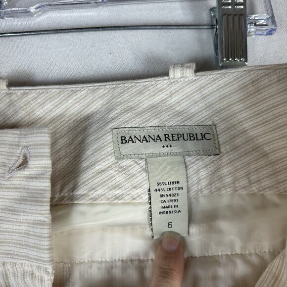 Banana Republic Relaxed Fit Wide Leg Linen Blend Pants Women's 6 Beige Striped - Picture 6 of 14